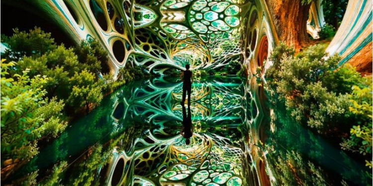 Instalación inmersiva de arte generado por inteligencia artificial en Dataland.
