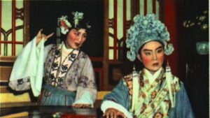 Representación de Liang Shanbo y Zhu Yingtai en una escena teatral