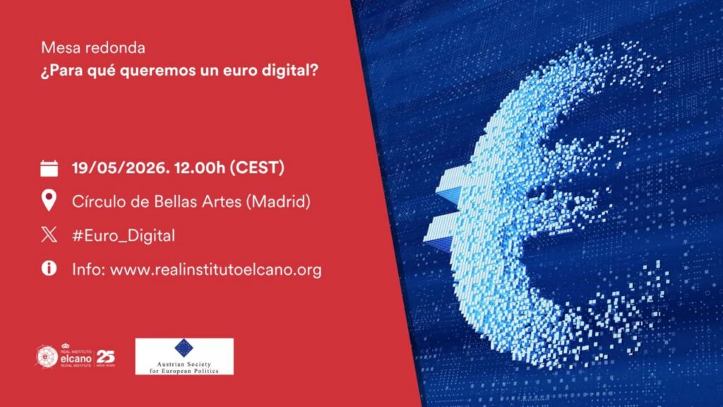 Cartel de la mesa redonda sobre el euro digital en Madrid