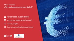 Cartel de la mesa redonda sobre el euro digital en Madrid