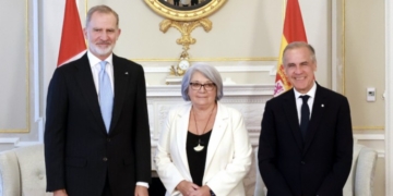 King Felipe VI meets with the Governor General and Prime Minister of Canada on his first trip to the North American country