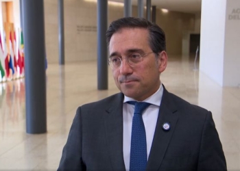 José Manuel Albares durante una declaración sobre el acuerdo entre EEUU e Irán