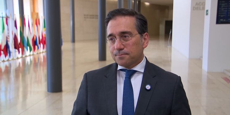José Manuel Albares durante una declaración sobre el acuerdo entre EEUU e Irán