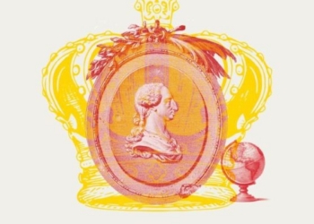 Ilustración de Carlos III con corona y globo terráqueo