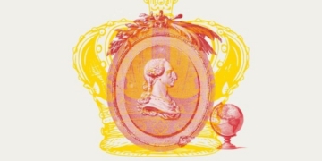 Ilustración de Carlos III con corona y globo terráqueo
