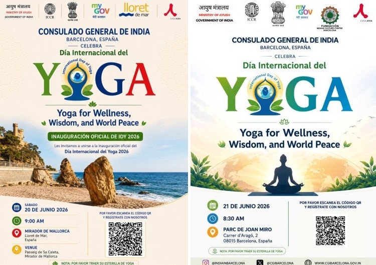 Cartel del Día Internacional del Yoga en Barcelona y Lloret de Mar