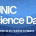 Logo del EUNIC Science Day con fondo azul y texto destacado.
