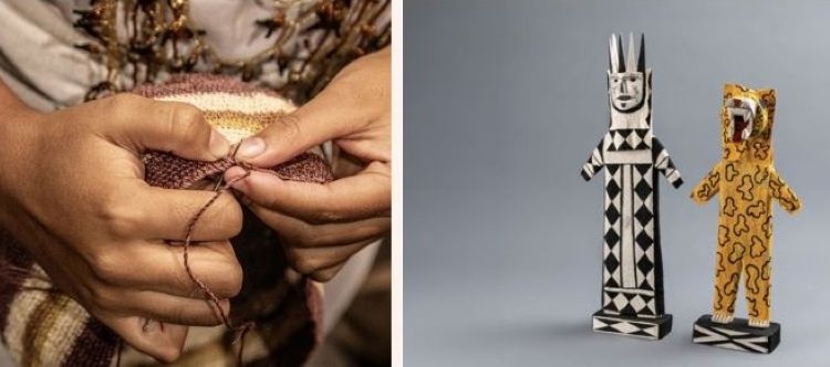 Manos de artesano colombiano trabajando en una pieza artesanal