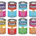 Latas de sopa Goya con diferentes sabores y colores.