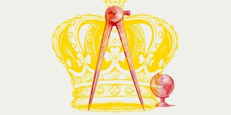 Ilustración de un compás y un globo terráqueo sobre un fondo amarillo