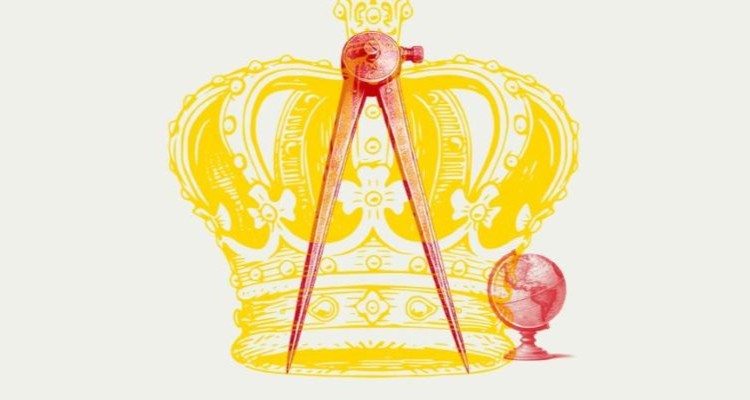Ilustración de un compás y un globo terráqueo sobre un fondo amarillo