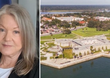 Retrato de Nancy Sikes-Kline y vista de San Agustín, Florida