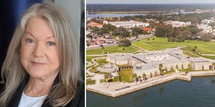 Retrato de Nancy Sikes-Kline y vista de San Agustín, Florida