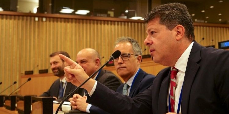 Fabián Picardo hablando en la ONU sobre Gibraltar y la UE