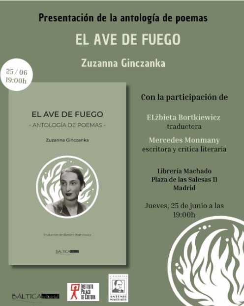 Cartel de presentación de la antología El Ave de Fuego de Zuzanna Ginczanka