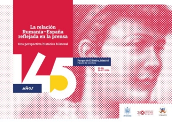 Cartel de la exposición sobre la relación entre Rumanía y España en la prensa.