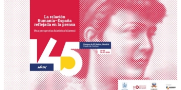 Cartel de la exposición sobre la relación entre Rumanía y España en la prensa.
