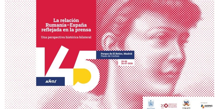 Cartel de la exposición sobre la relación entre Rumanía y España en la prensa.