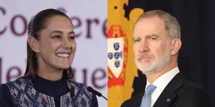 Claudia Sheinbaum y el Rey Felipe VI durante una conferencia