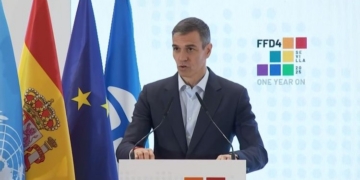 Pedro Sánchez durante la inauguración de la sede de ONU Turismo en Madrid