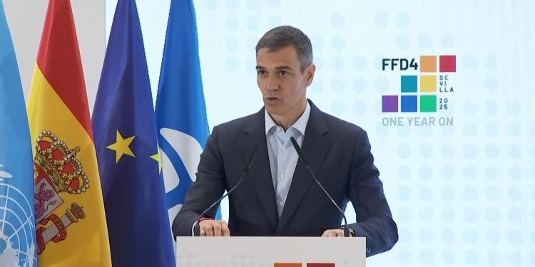 Pedro Sánchez durante la inauguración de la sede de ONU Turismo en Madrid