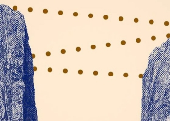 Ilustración abstracta de dos rocas conectadas por puntos