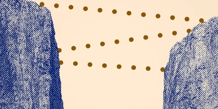 Ilustración abstracta de dos rocas conectadas por puntos