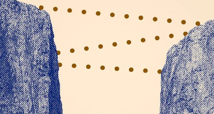 Ilustración abstracta de dos rocas conectadas por puntos