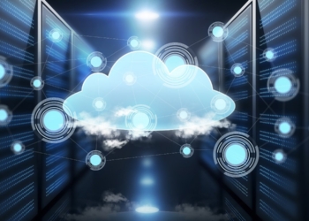 Ilustración de un servidor en la nube con conexiones digitales