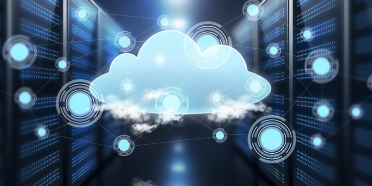 Ilustración de un servidor en la nube con conexiones digitales