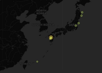 Mapa de Japón mostrando la isla de Kyushu afectada por el terremoto