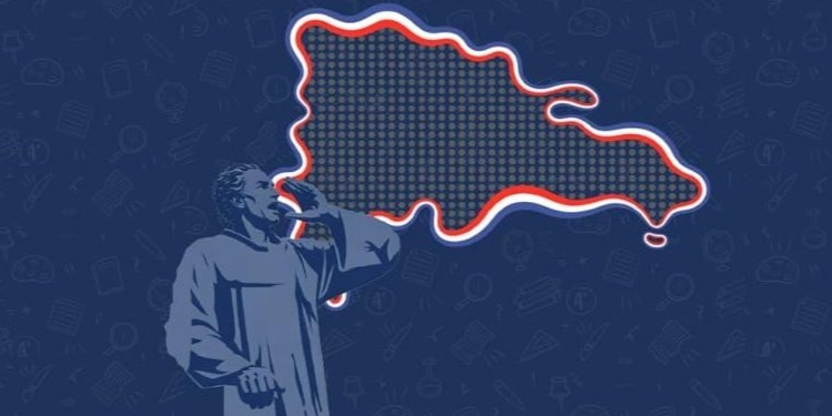 Ilustración del Premio al Mérito Escolar con figura y mapa de República Dominicana