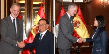El Rey Felipe VI se reúne con el presidente saliente y la presidenta entrante en Lima.