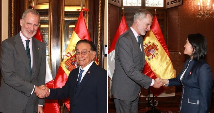 El Rey Felipe VI se reúne con el presidente saliente y la presidenta entrante en Lima.