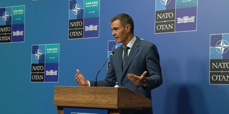 Pedro Sánchez durante su intervención en la Cumbre de la OTAN en Ankara