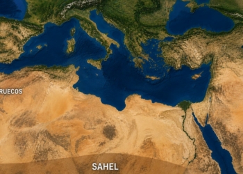 Mapa que muestra Marruecos y el Sahel en el contexto europeo