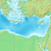 Mapa del Mediterráneo oriental mostrando Turquía, Grecia, Chipre y Egipto